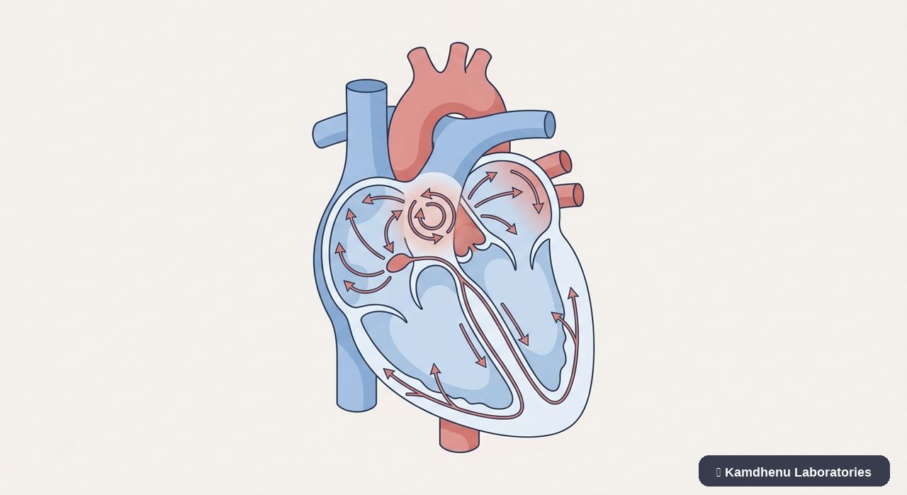 Editorial illustration representing Supraventricular tachycardia for the Kamdhenu Laboratories educational wellness blog.