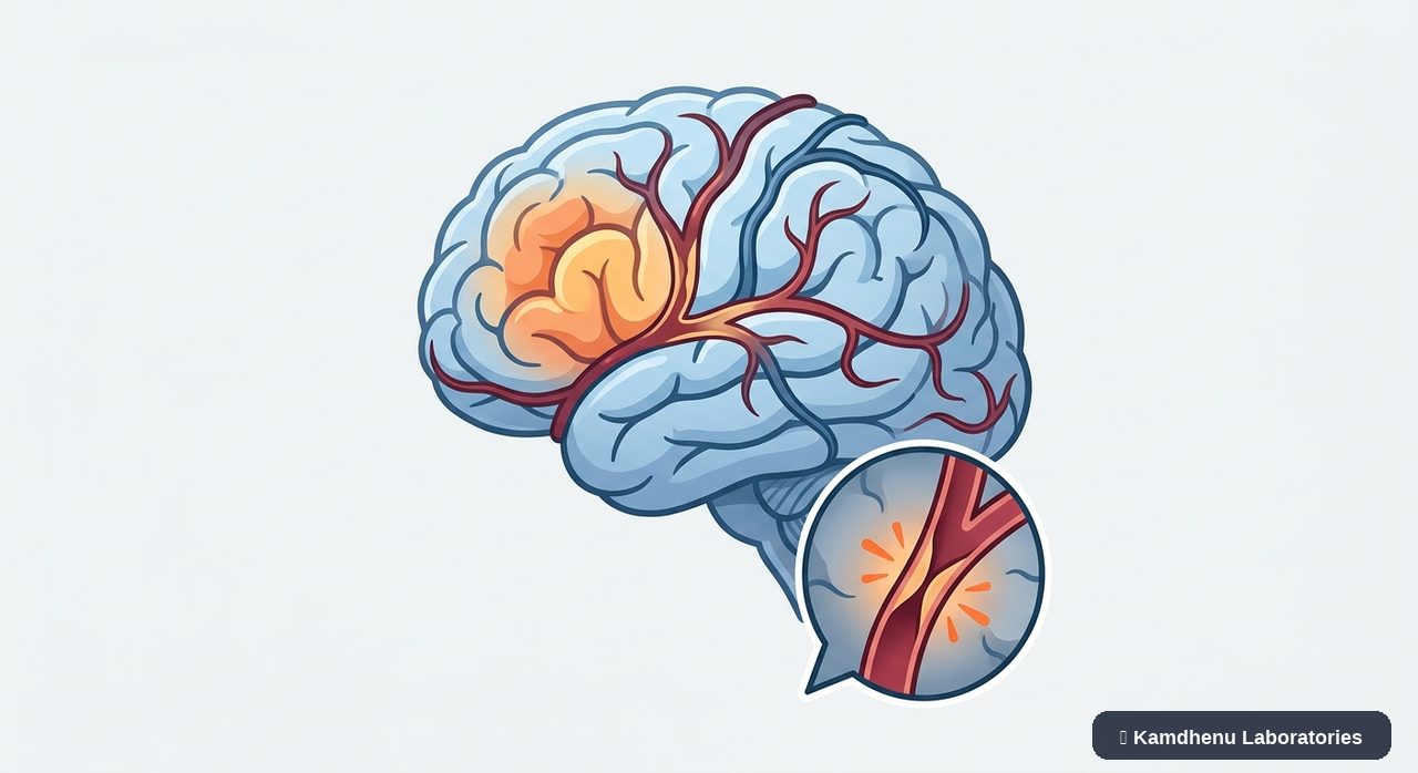 Editorial illustration representing Transient ischaemic attack (TIA) for the Kamdhenu Laboratories educational wellness blog.