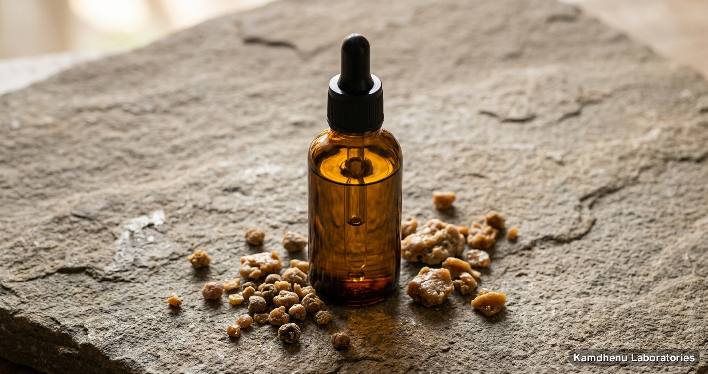 Ayurvedic oil — Tuvrak (Chalmogra) Oil Taila | 50 ml featuring hing, photographed in a wellness setting