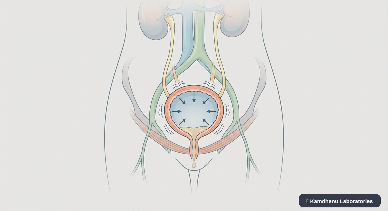 Editorial illustration representing Urge incontinence for the Kamdhenu Laboratories educational wellness blog.