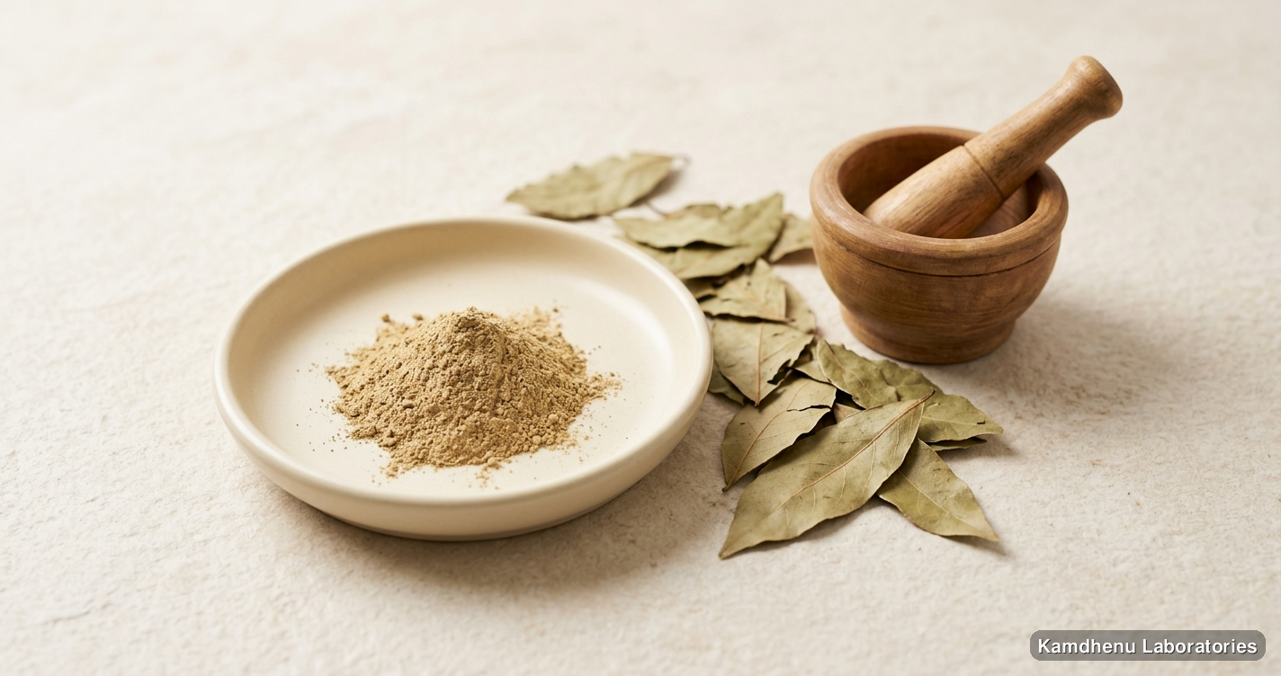 Vijaysar Powder — Ayurvedic powder. Clean product photograph on a soft light background.