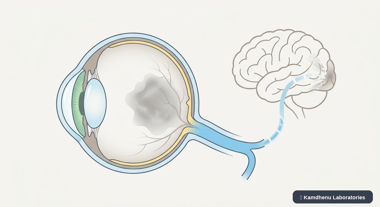 Editorial illustration representing Vision loss for the Kamdhenu Laboratories educational wellness blog.