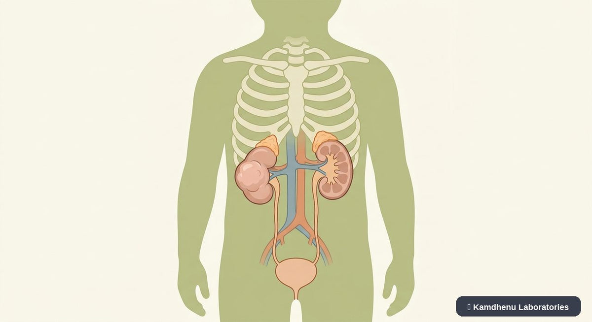 Editorial illustration representing Wilms tumour for the Kamdhenu Laboratories educational wellness blog.
