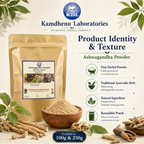Ashwagandha fine herbal powder texture available in 100g and 250g packs