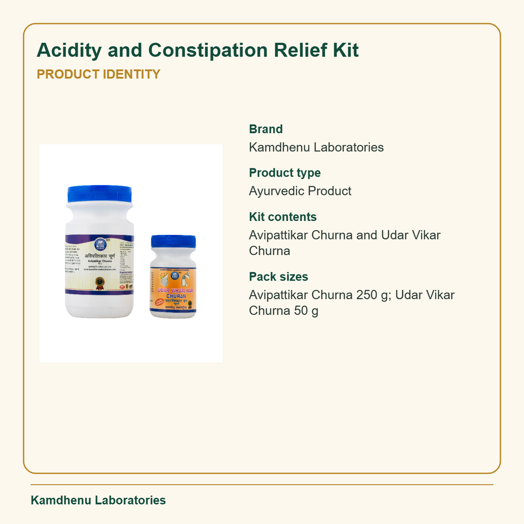 Acidity and Constipation Relief Kit — Product Identity: Brand: Kamdhenu Laboratories; Product type: Ayurvedic Product