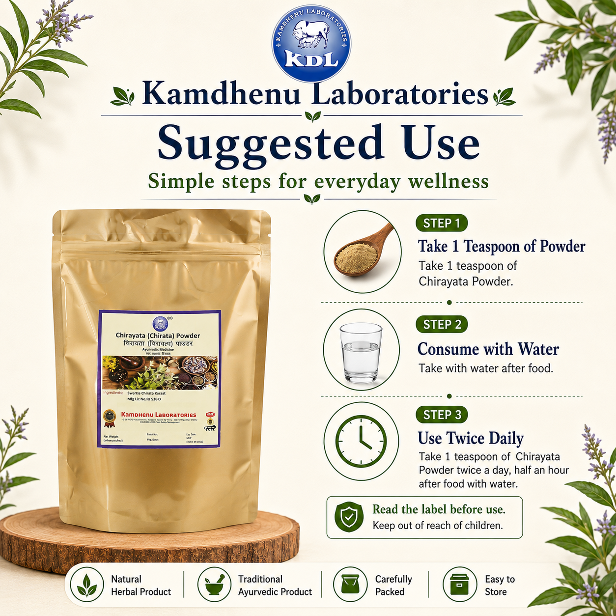 Suggested use of Chirayata Powder with water after food