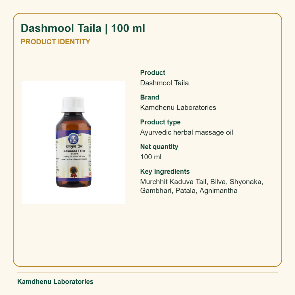 Dashmool Taila | 100 ml — Product Identity: Product: Dashmool Taila; Brand: Kamdhenu Laboratories