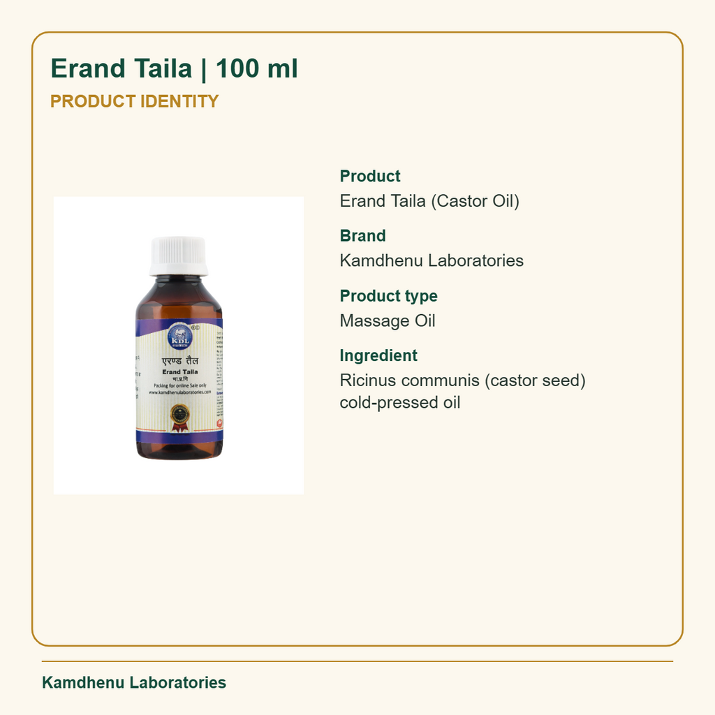 Erand Taila | 100 ml — Product Identity: Product: Erand Taila (Castor Oil); Brand: Kamdhenu Laboratories