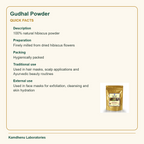Gudhal Powder — Quick Facts: Description: 100% natural hibiscus powder; Preparation: Finely milled from dried hibiscus flowers