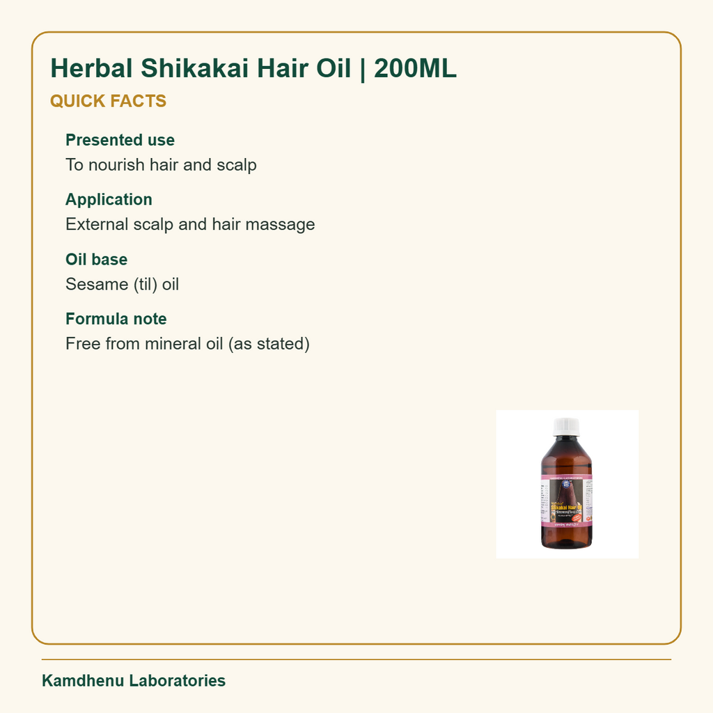 Herbal Shikakai Hair Oil | 200ML — Quick Facts: Presented use: To nourish hair and scalp; Application: External scalp and hair massage