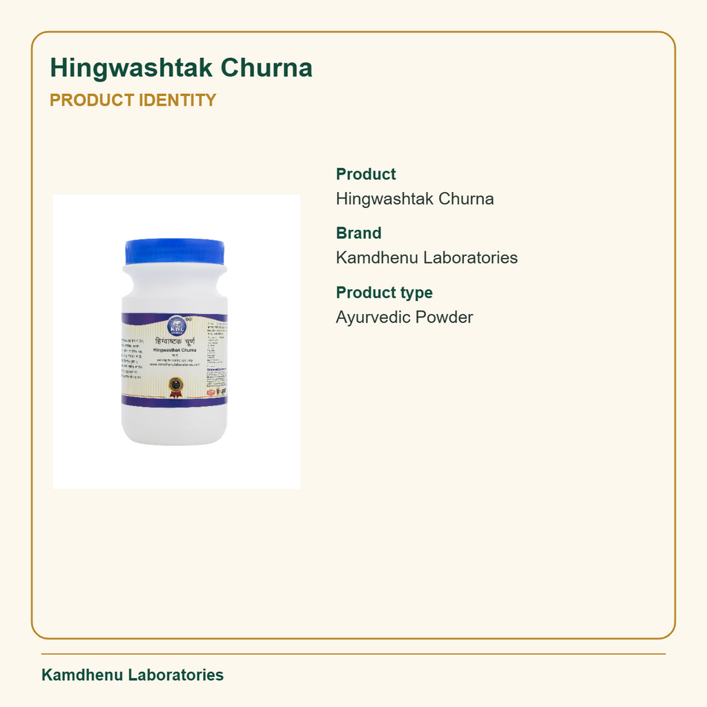 Hingwashtak Churna — Product Identity: Product: Hingwashtak Churna; Brand: Kamdhenu Laboratories