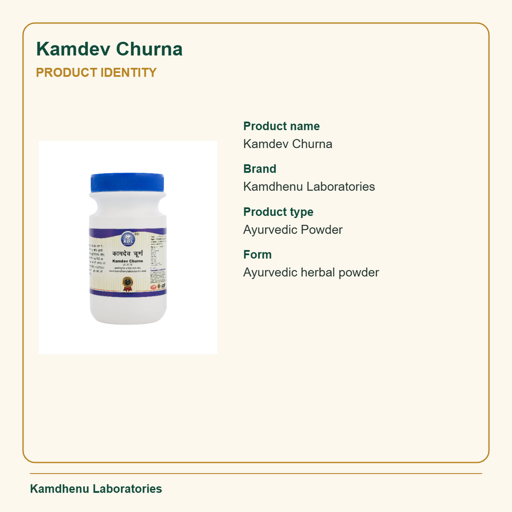 Kamdev Churna — Product Identity: Product name: Kamdev Churna; Brand: Kamdhenu Laboratories
