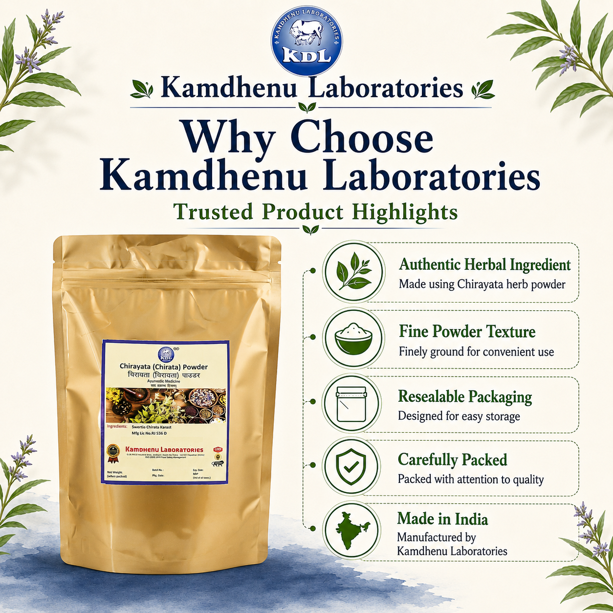 Kamdhenu Laboratories Chirayata Powder herbal ingredient and quality highlights