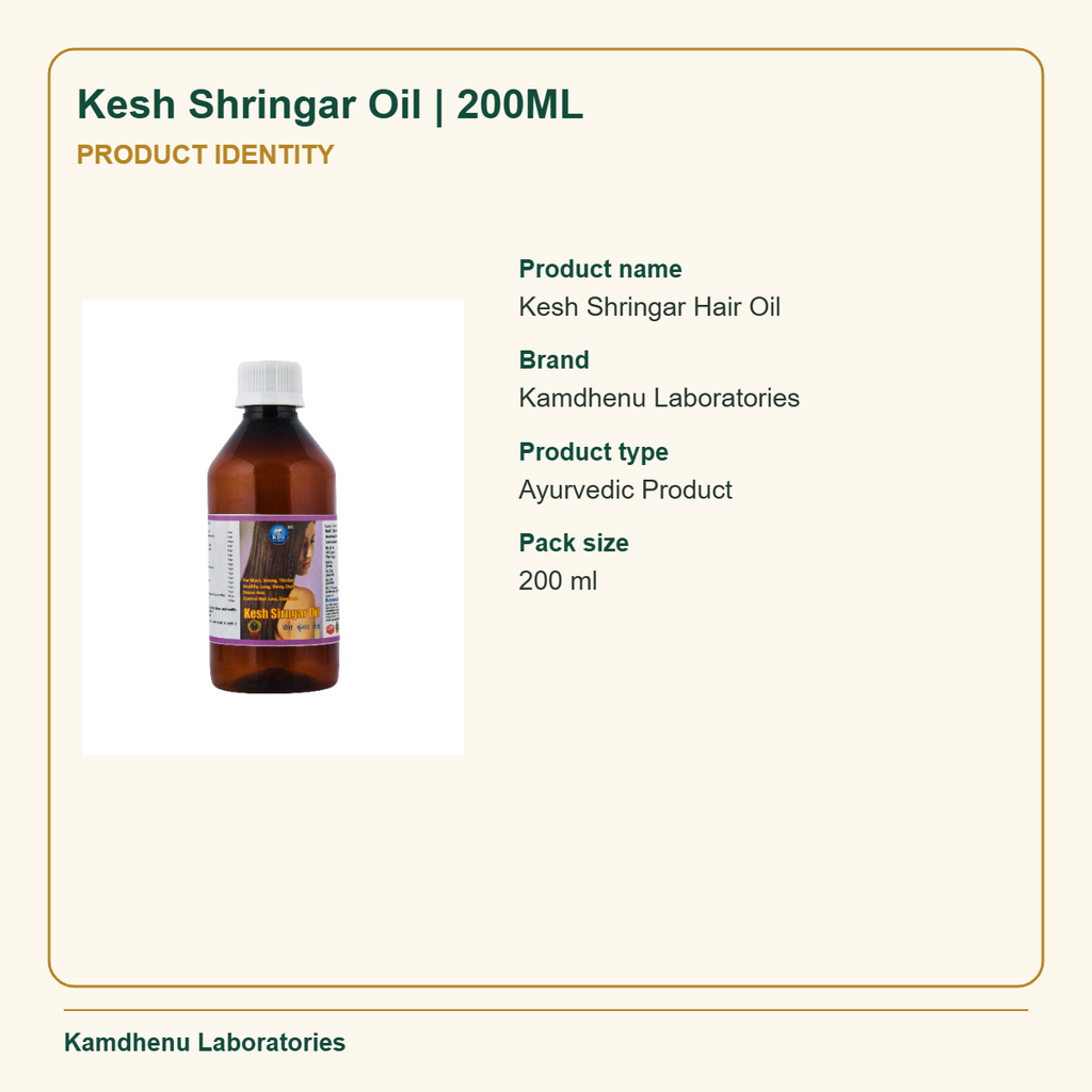 Kesh Shringar Oil | 200ML — Product Identity: Product name: Kesh Shringar Hair Oil; Brand: Kamdhenu Laboratories