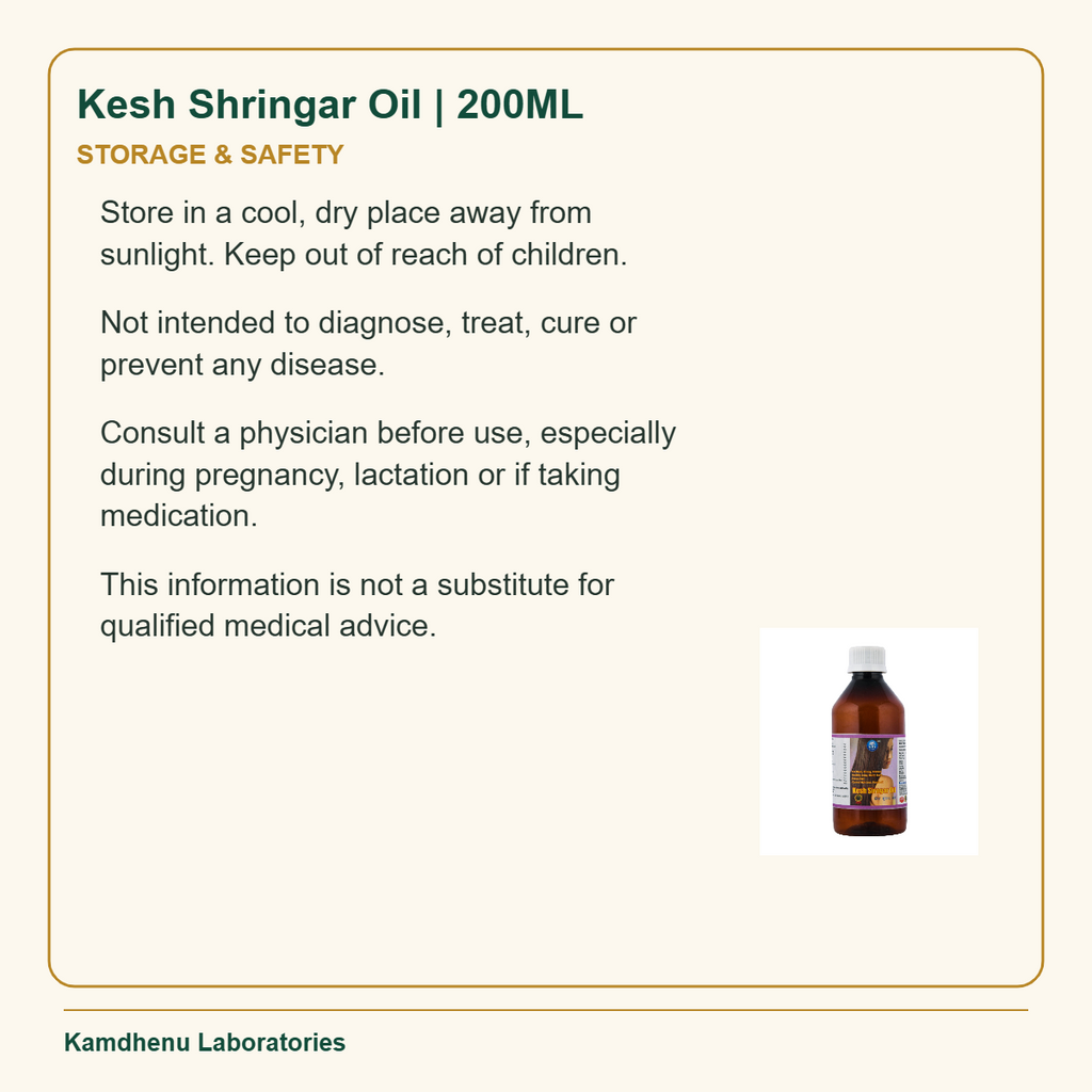 Kesh Shringar Oil | 200ML — Storage & Safety: Store in a cool, dry place away from sunlight. Keep out of reach of children.