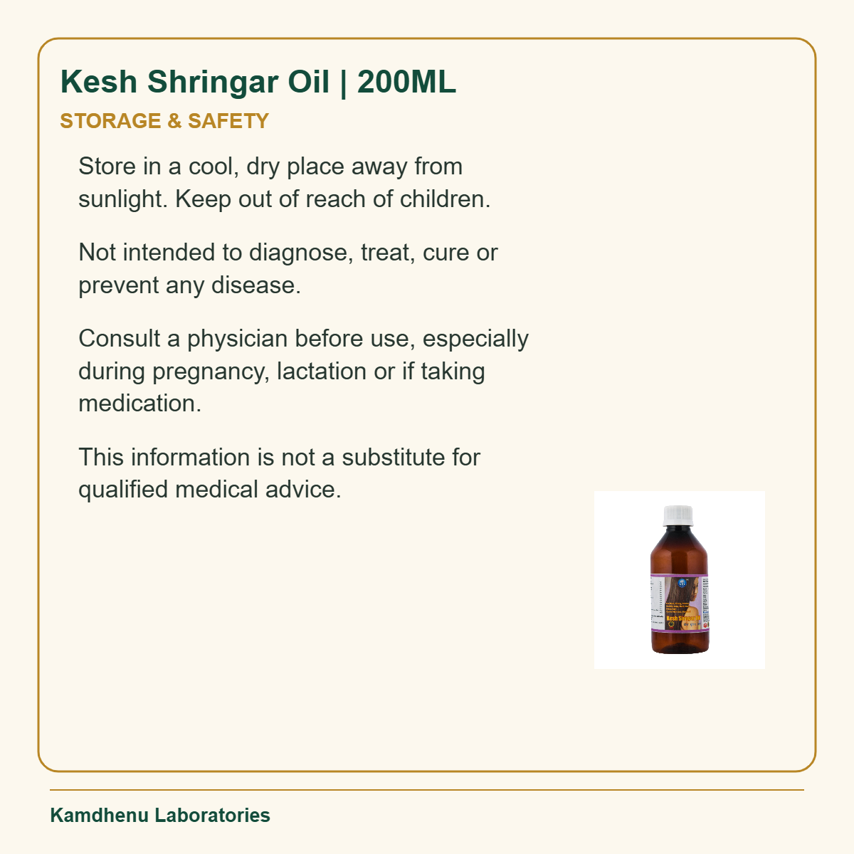 Kesh Shringar Oil | 200ML — Storage & Safety: Store in a cool, dry place away from sunlight. Keep out of reach of children.