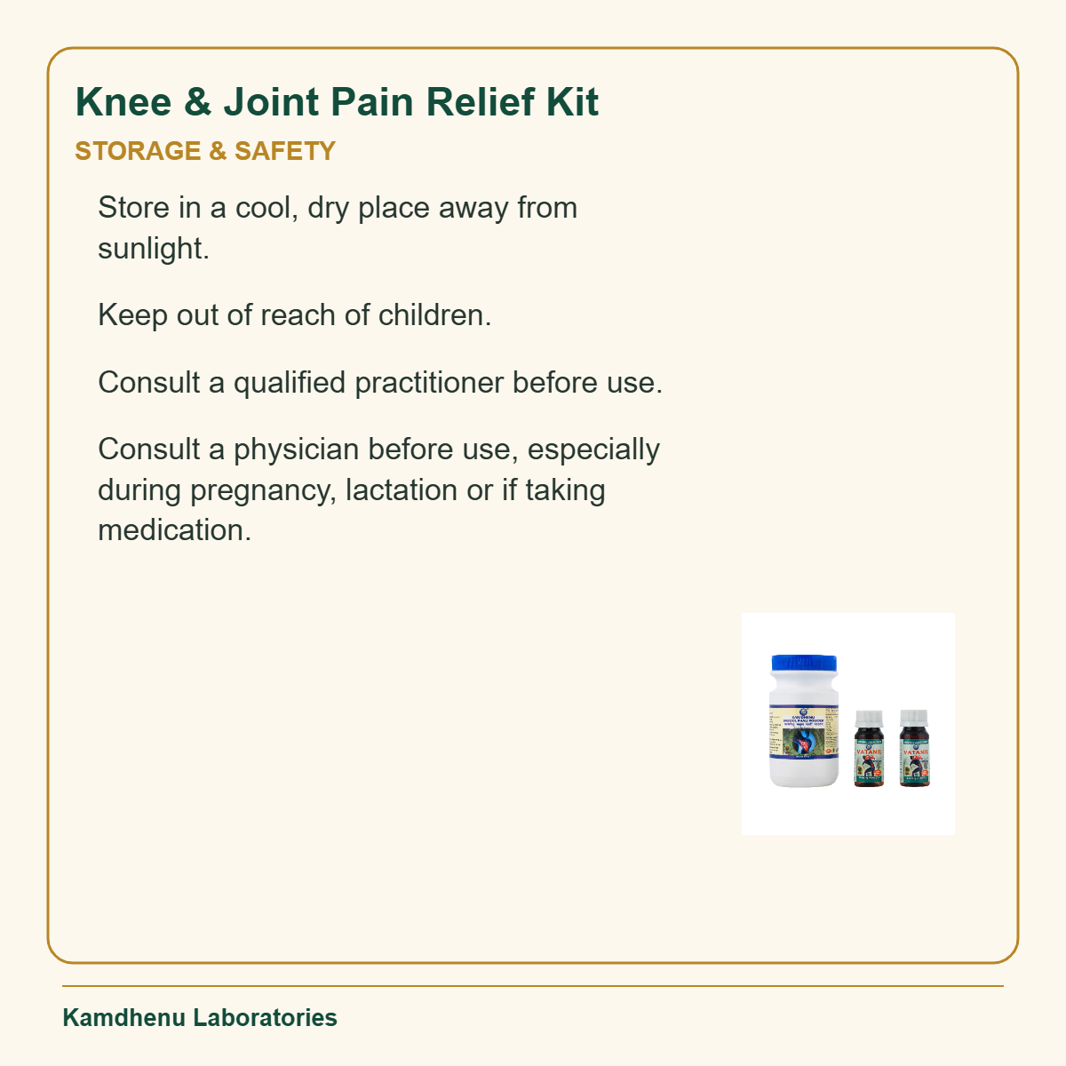Knee & Joint Pain Relief Kit — Storage & Safety: Store in a cool, dry place away from sunlight.