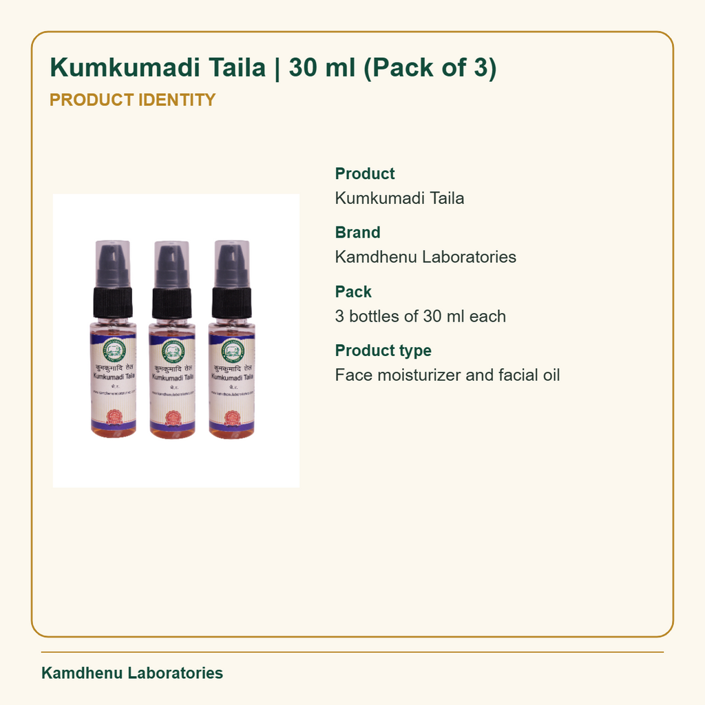 Kumkumadi Taila | 30 ml (Pack of 3) — Product Identity: Product: Kumkumadi Taila; Brand: Kamdhenu Laboratories