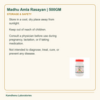 Madhu Amla Rasayan | 500GM — Storage & Safety: Store in a cool, dry place away from sunlight.