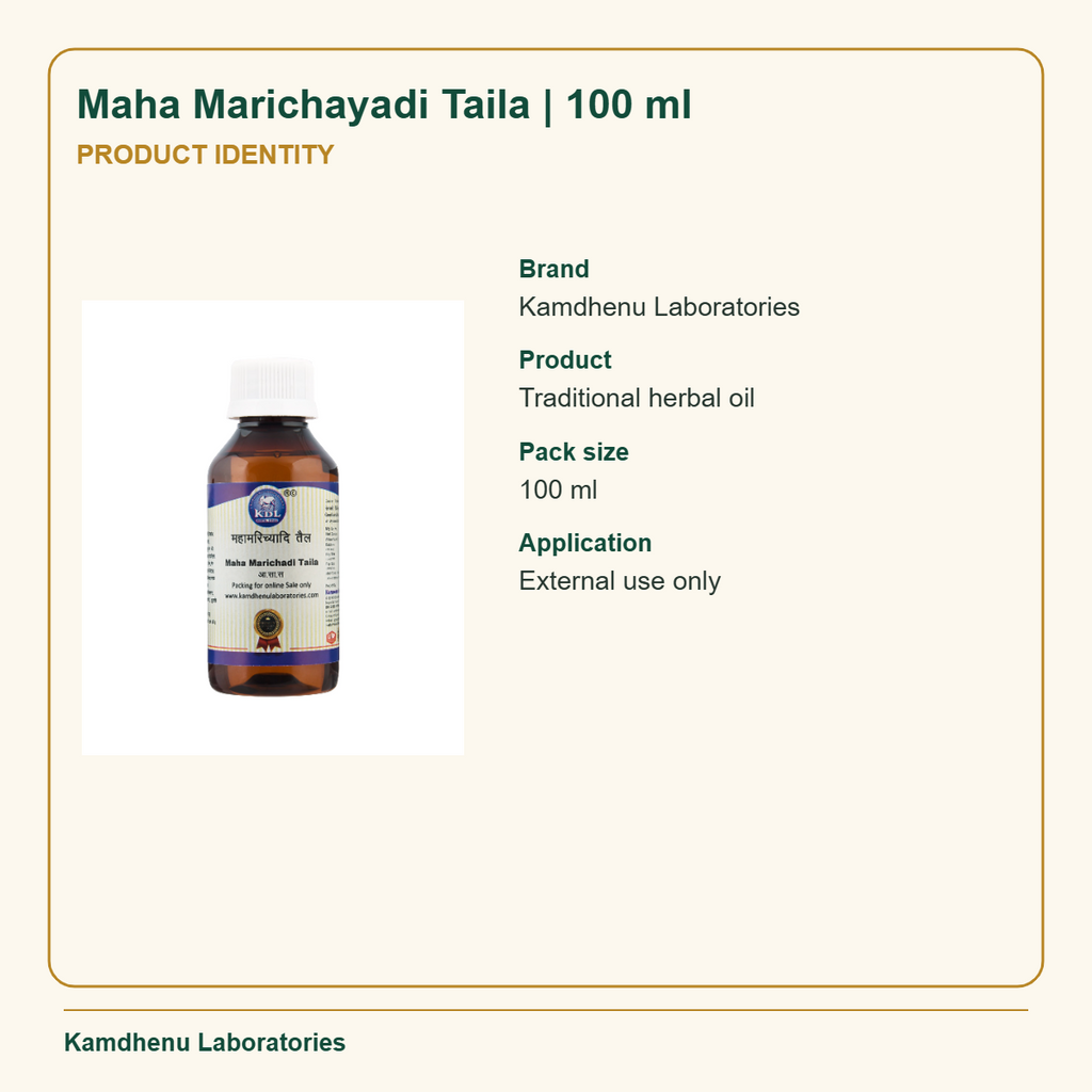 Maha Marichayadi Taila | 100 ml — Product Identity: Brand: Kamdhenu Laboratories