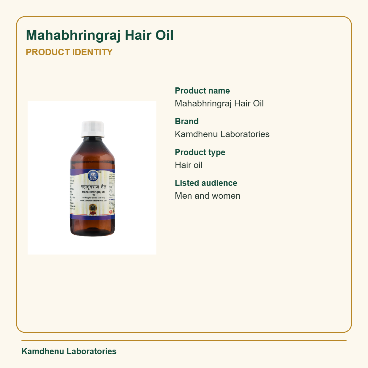 Mahabhringraj Hair Oil — Product Identity: Product name: Mahabhringraj Hair Oil