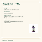 Nirgundi Taila - 100ML — Quick Facts: Oil type: Lightweight, non-sticky herbal oil