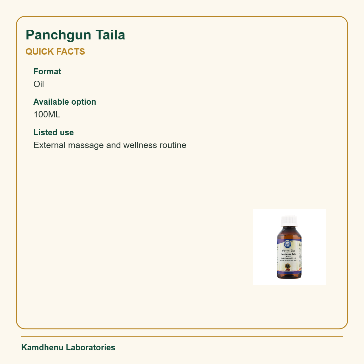 Panchgun Taila — Quick Facts: Format: Oil