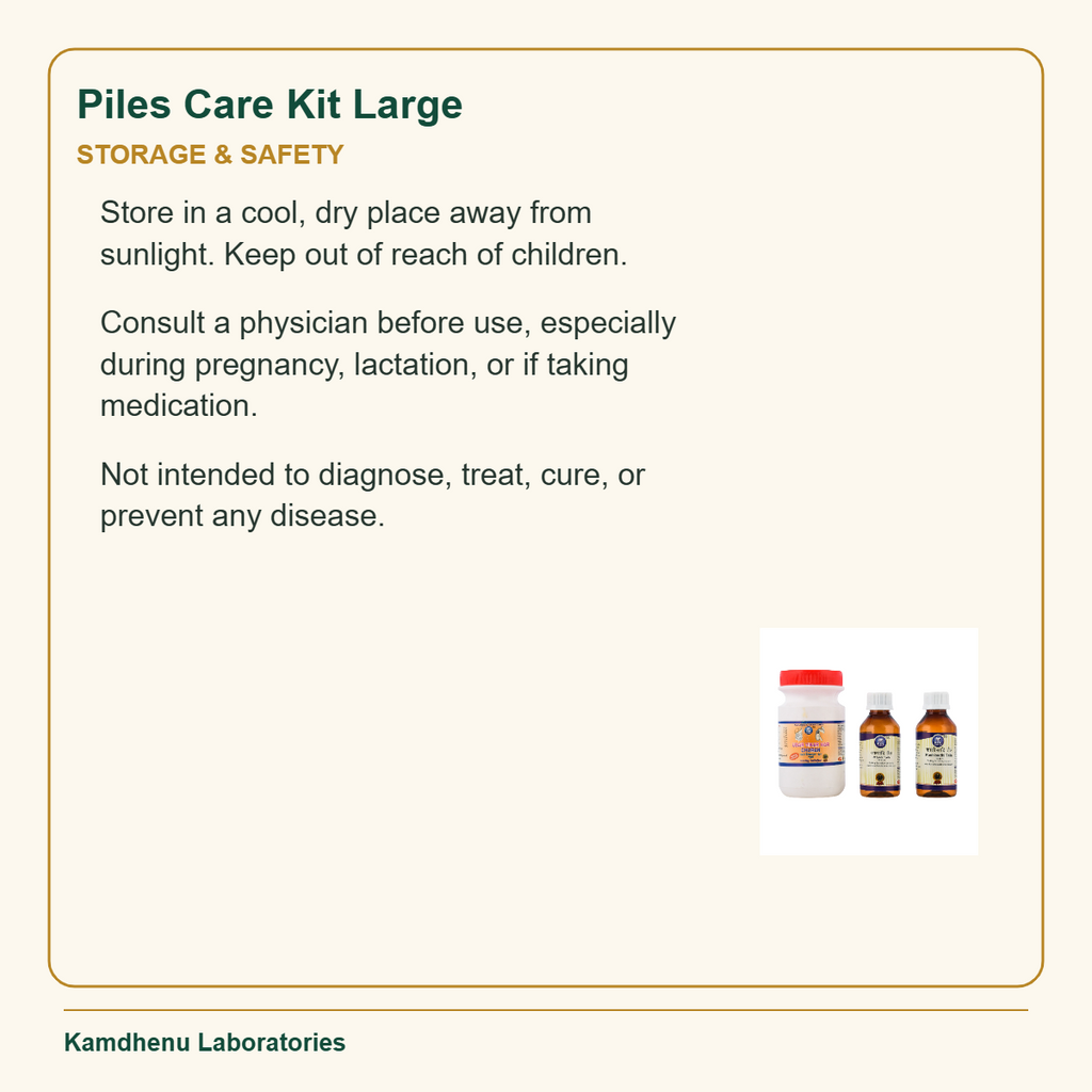 Piles Care Kit Large — Storage & Safety: Store in a cool, dry place away from sunlight. Keep out of reach of children.