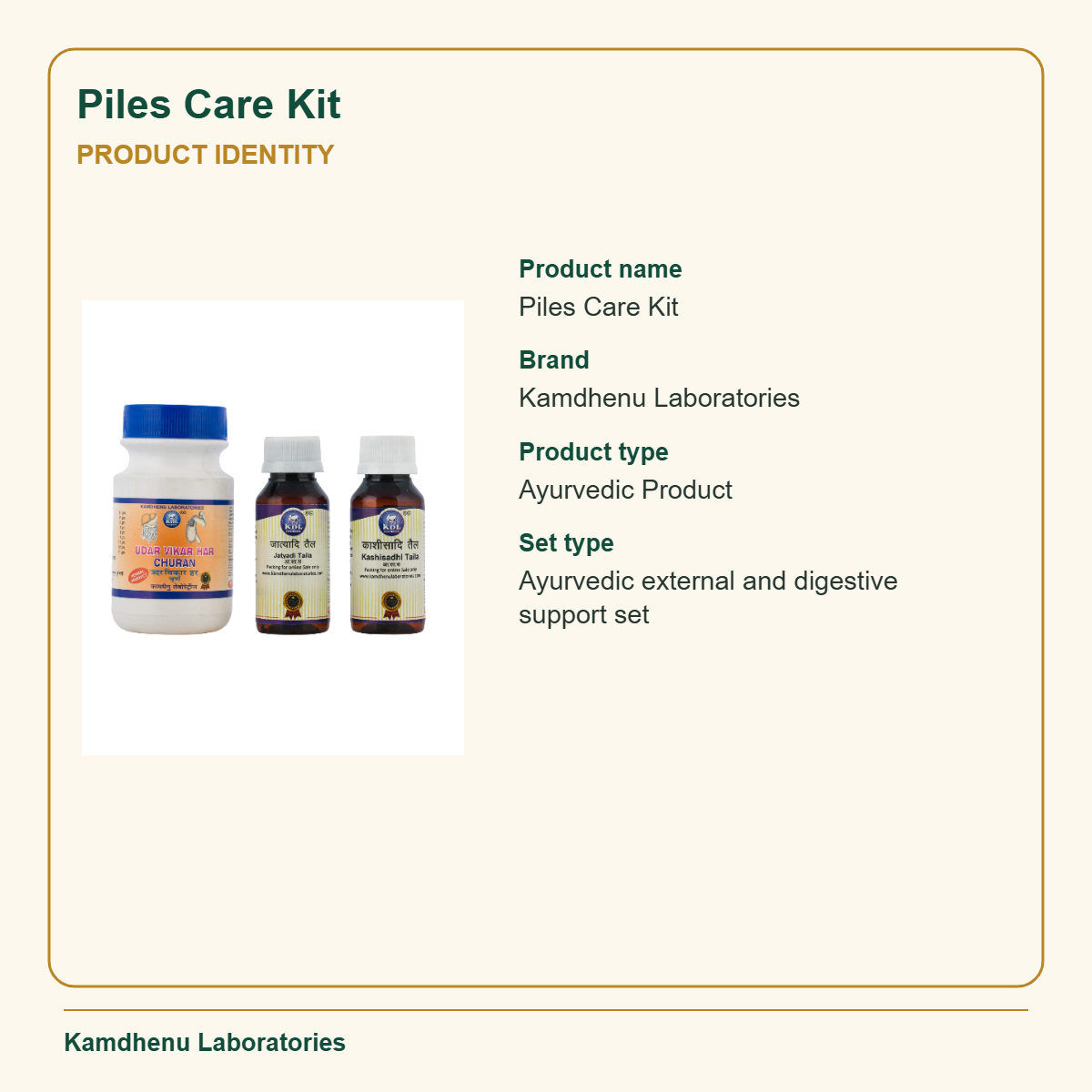 Piles Care Kit — Product Identity: Product name: Piles Care Kit