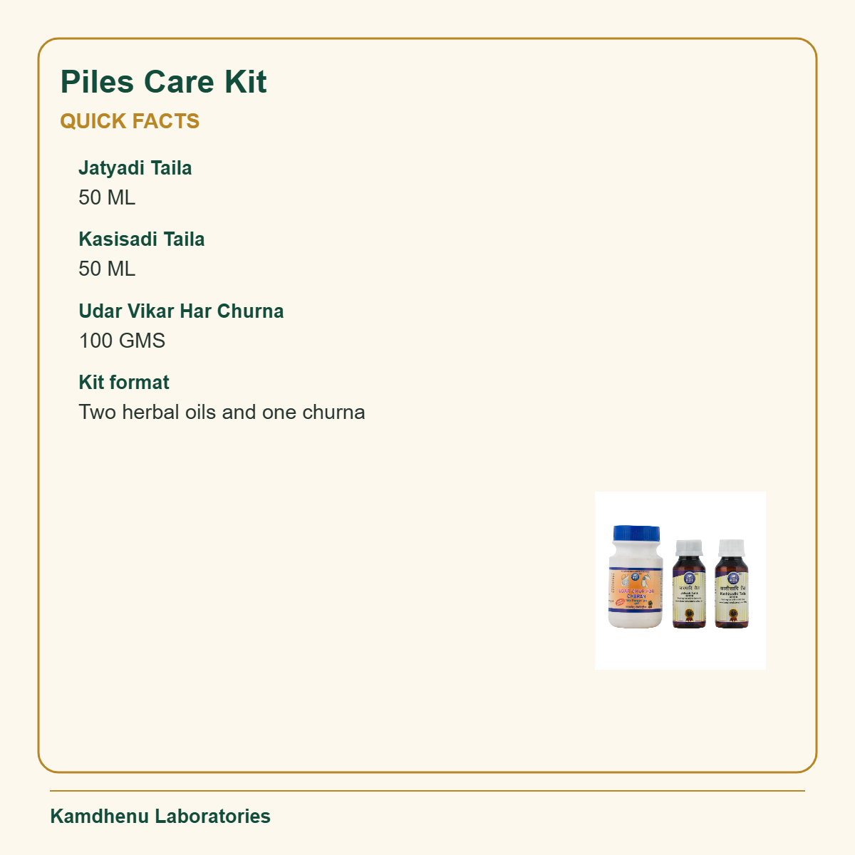 Piles Care Kit — Quick Facts: Jatyadi Taila: 50 ML