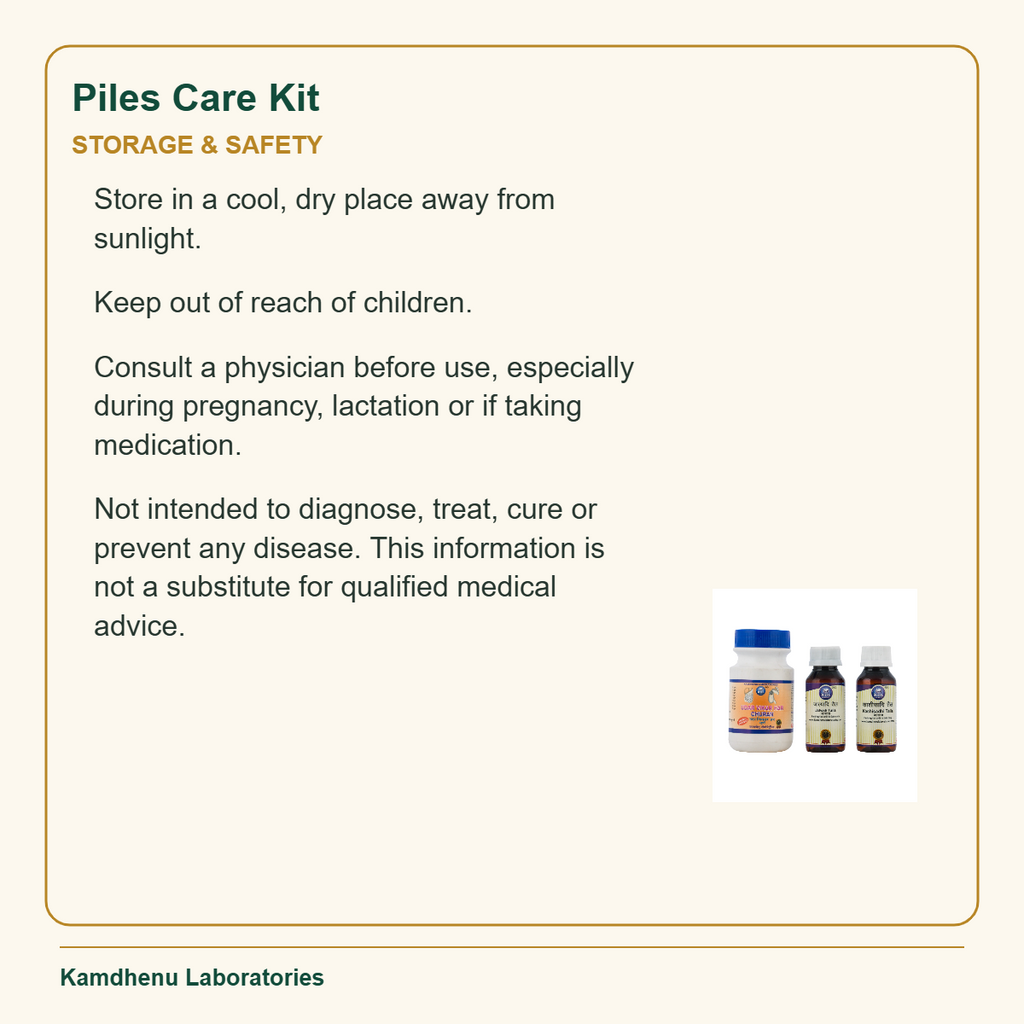 Piles Care Kit — Storage & Safety: Store in a cool, dry place away from sunlight.