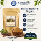 Fine herbal Shikakai Powder made from Acacia concinna in 100g and 250g packs
