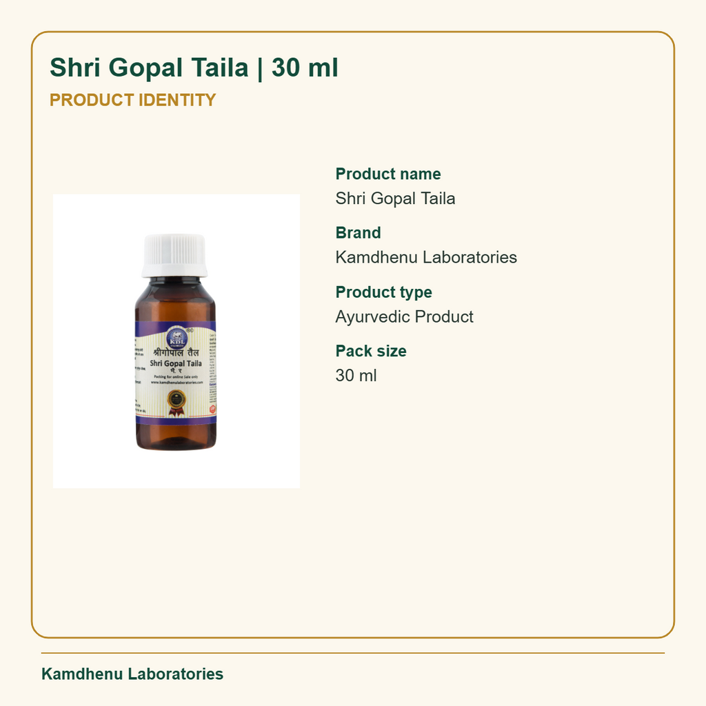 Shri Gopal Taila | 30 ml — Product Identity: Product name: Shri Gopal Taila