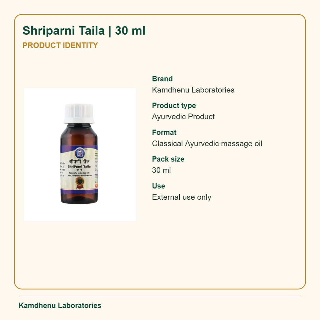 Shriparni Taila | 30 ml — Product Identity: Brand: Kamdhenu Laboratories