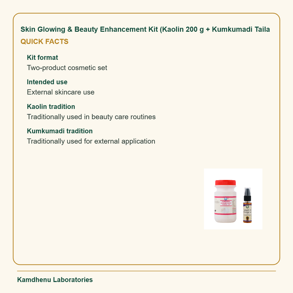 Skin Glowing & Beauty Enhancement Kit (Kaolin 200 g + Kumkumadi Taila — Quick Facts: Kit format: Two-product cosmetic set