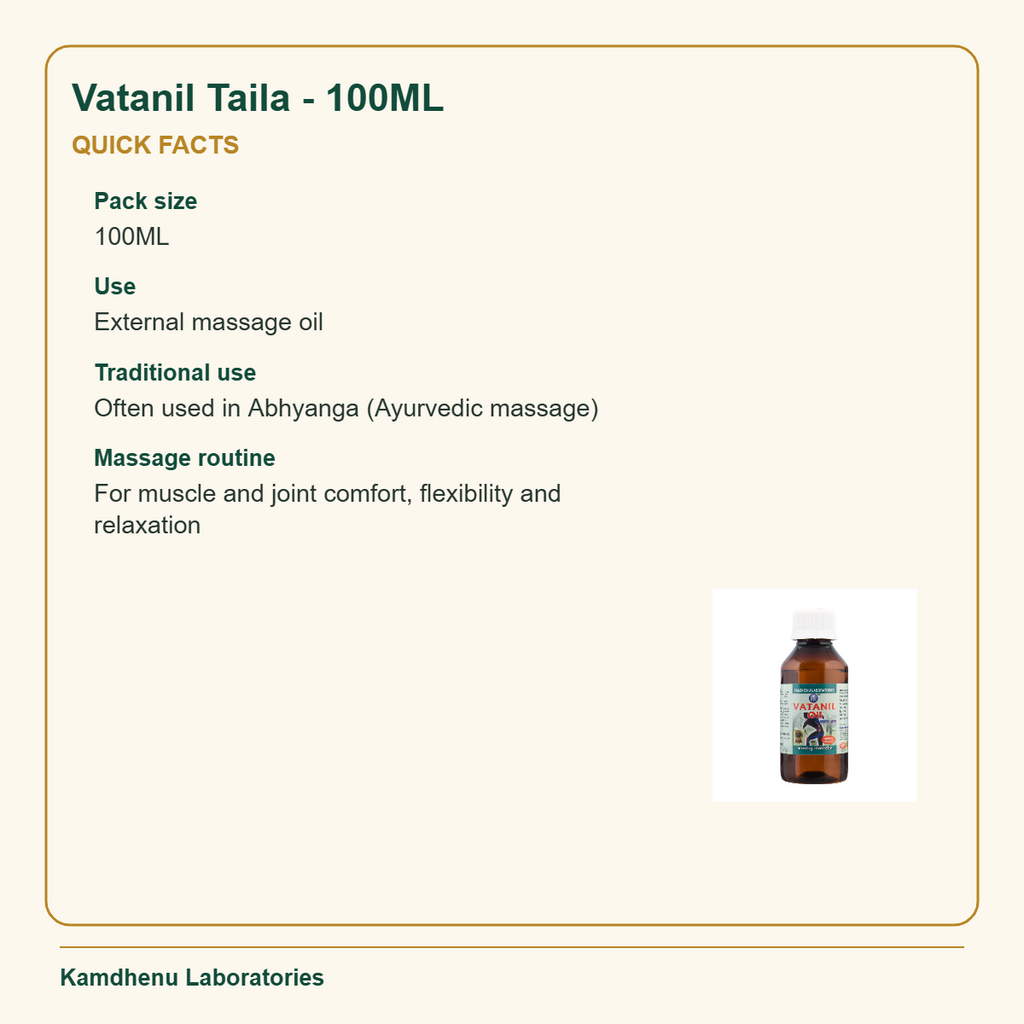 Vatanil Taila - 100ML — Quick Facts: Pack size: 100ML